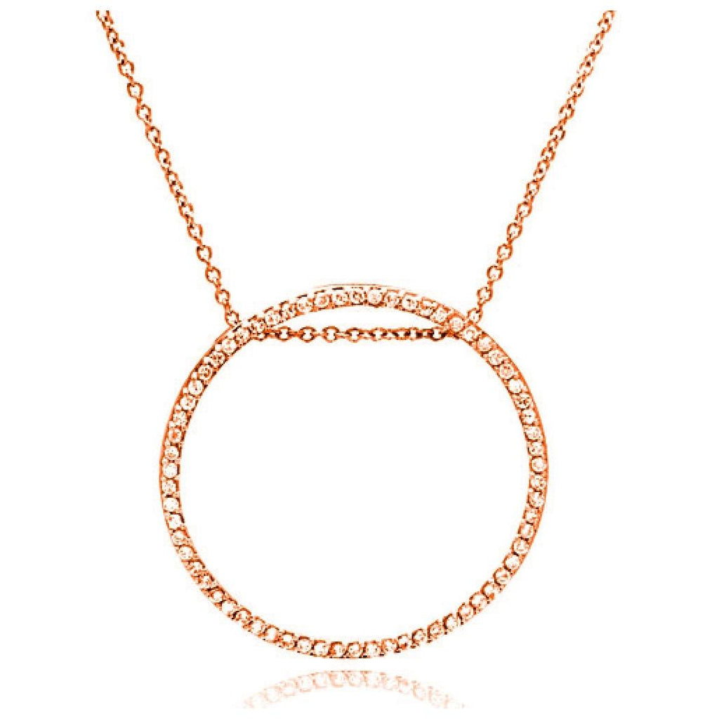 .925 Silver Sterling Ladies Cz Necklace In Rose Gold Plating