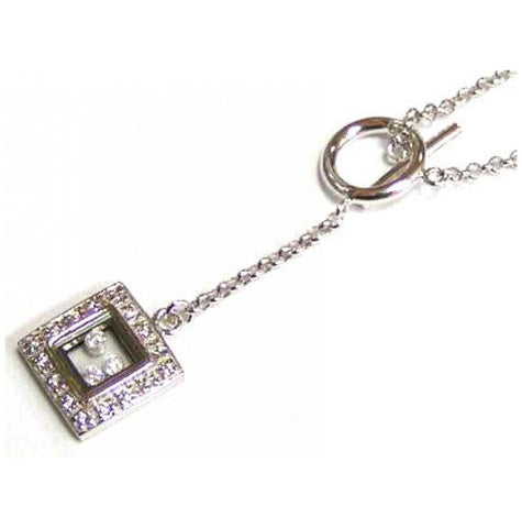 .925 Sterling Silver Rhodium Plated Clear Cz Square Window Pendant Necklace