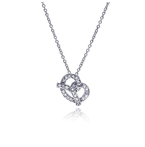 .925 Sterling Silver Clear Cz Rhodium Plated Pretzel Pendant Necklace