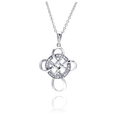 .925 Sterling Silver Clear Cz Rhodium Plated Cross Round Pendant Necklace