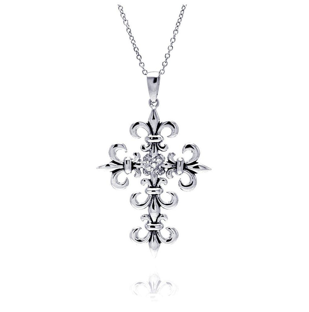 .925 Sterling Silver Rhodium Plated Celtic Cross Outline Pendant Necklace