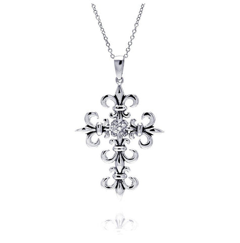 .925 Sterling Silver Rhodium Plated Celtic Cross Outline Pendant Necklace