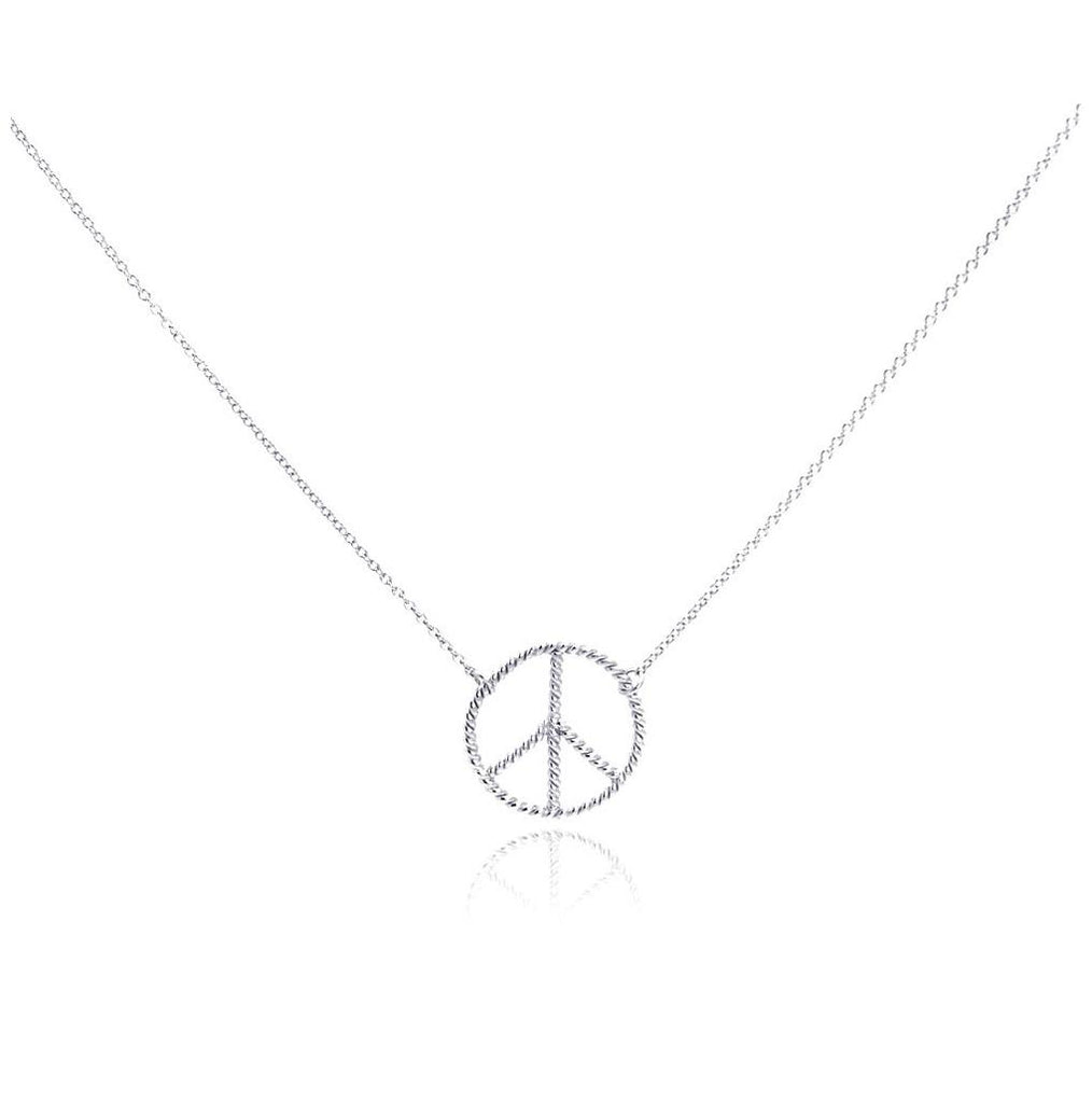 .925 Sterling Silver Rhodium Plated Peace Sign Pendant Necklace