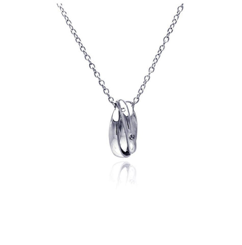 .925 Sterling Silver Clear Cz Rhodium Plated Fancy Cut Pendant Necklace