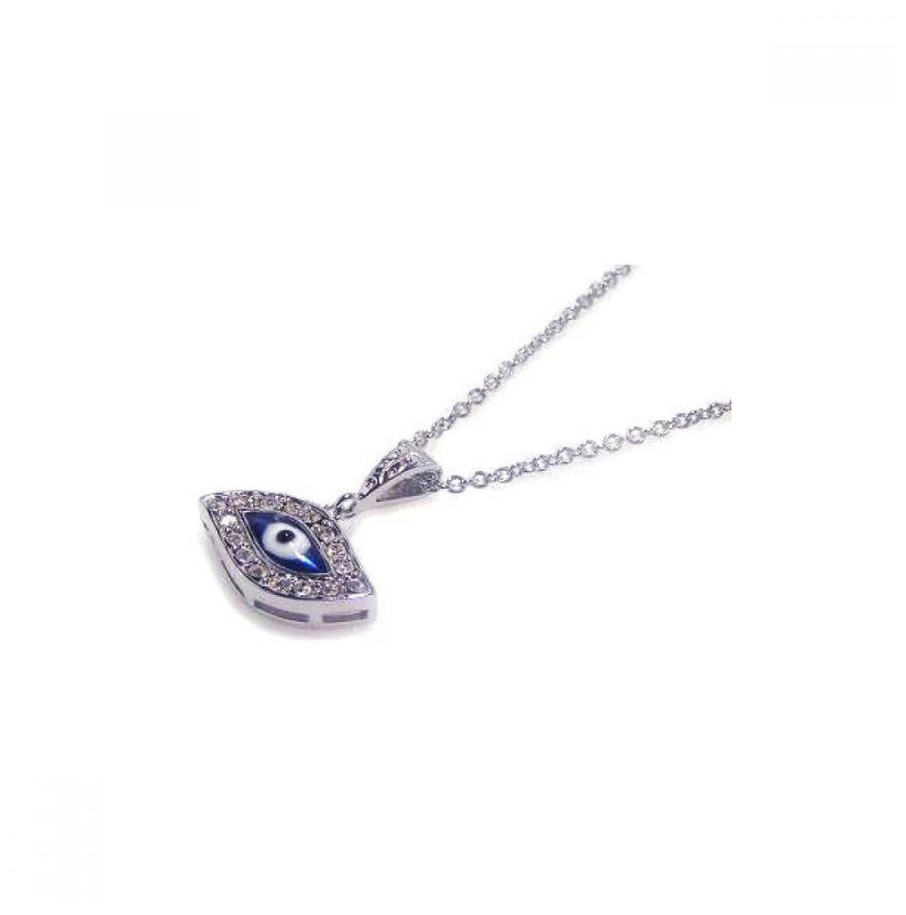 .925 Sterling Silver Clear Cz Rhodium Plated Evil Eye Pendant Necklace