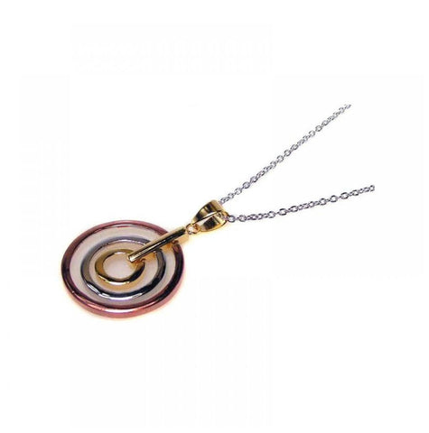 .925 Sterling Silver Tri Color Rhodium Plated Circular Pendant Necklace