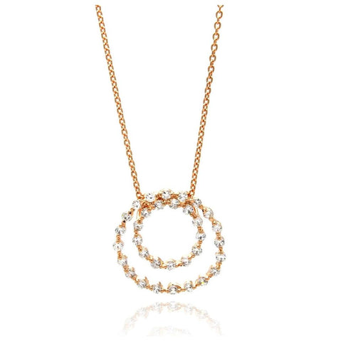 .925 Sterling Silver Clear Cz Rose Gold Plated Open Circle Pendant Necklace