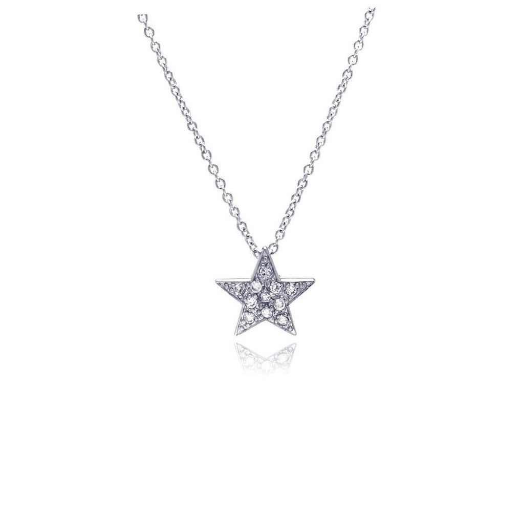 .925 Sterling Silver Clear Cz Rhodium Plated Covered Starpendant Necklace