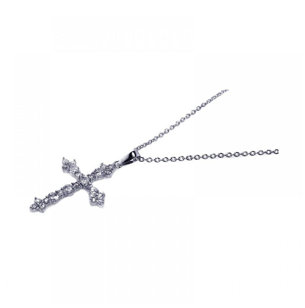 .925 Sterling Silver Rhodium Plated Cz Inlay Cross Pendant Necklace