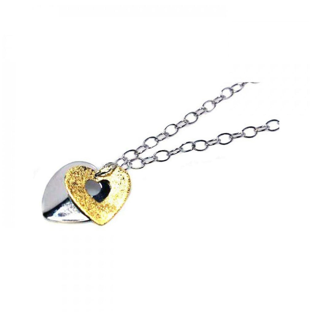 .925 Sterling Silver Rhodium & Gold Plated Heart Pendant Necklace