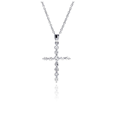 .925 Sterling Silver Rhodium Plated Cz Cross Pendant Necklace