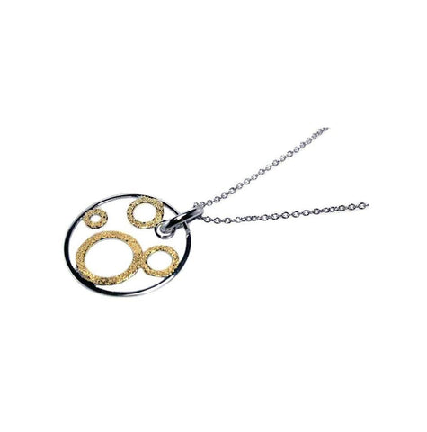 .925 Sterling Silver Rhodium & Gold Plated Mutli Open Circle Pendant Necklace