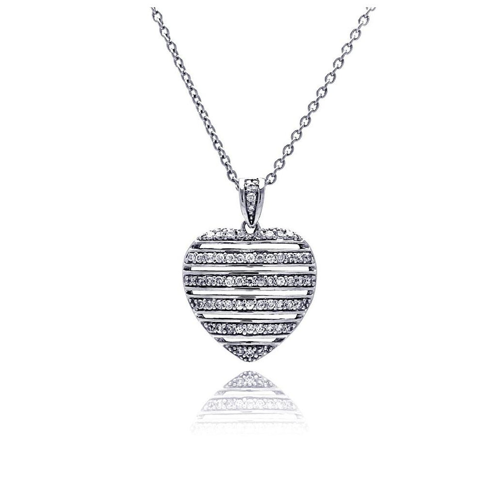 .925 Sterling Silver Rhodium Plated Cz Heart Pendant Necklace