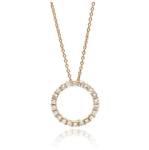 .925 Sterling Silver Gold Plated Cz Open Circle Pendant Necklace