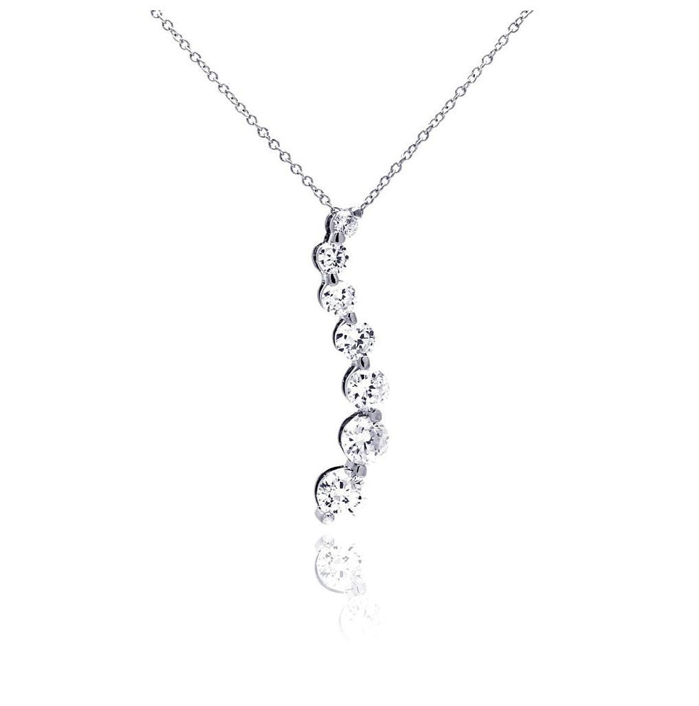 .925 Sterling Silver Rhodium Plated Cz Graduated Dangling Pendant Necklace