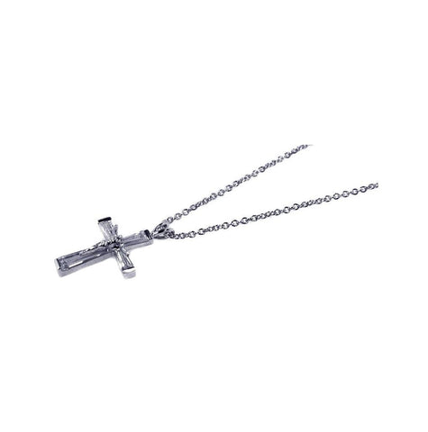 .925 Sterling Silver Rhodium Plated Cz Cross Pendant Necklace