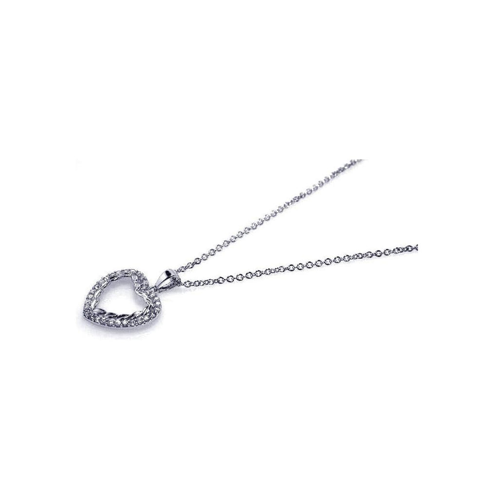 .925 Sterling Silver Rhodium Plated Cz Open Heart Pendant Necklace