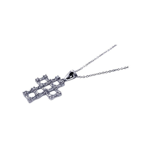 .925 Sterling Silver Rhodium Plated Cz Open Cross Pendant Necklace