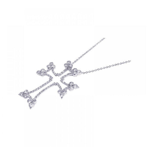 .925 Sterling Silver Rhodium Plated Cz Cross Outline Pendant Necklace