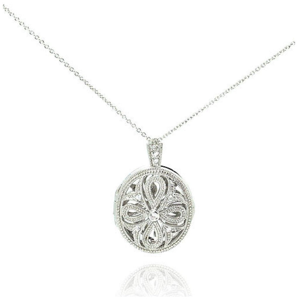 .925 Sterling Silver Rhodium Plated Cz Cross Locket Pendant Necklace