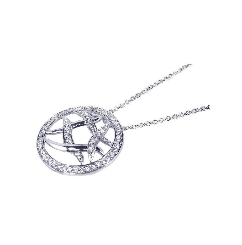 .925 Sterling Silver Rhodium Plated Cz Abstract Circle Pendant Necklace