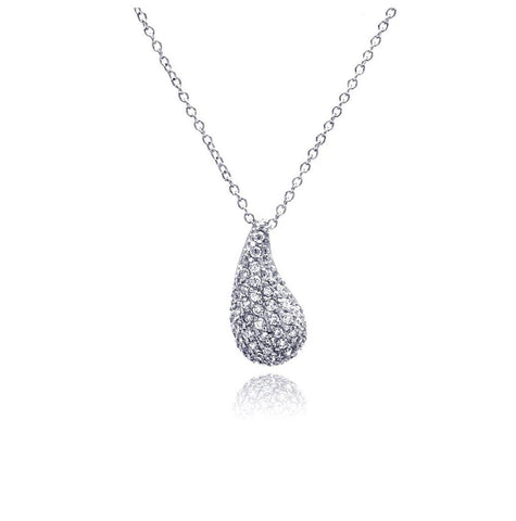 .925 Sterling Silver Rhodium Plated Curvy Teardrop Eggplant Cz Necklace