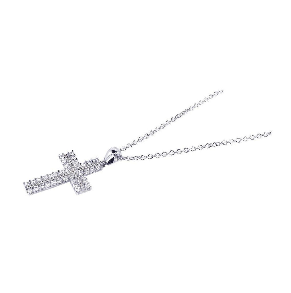 .925 Sterling Silver Rhodium Plated Cross Clear Cz Dangling Necklace