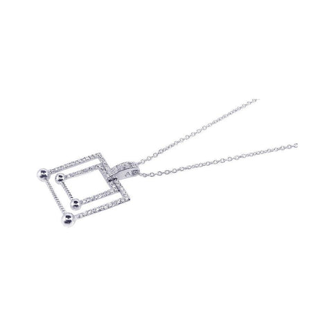 .925 Sterling Silver Rhodium Plated Graduated Square Cz Dangling Necklace