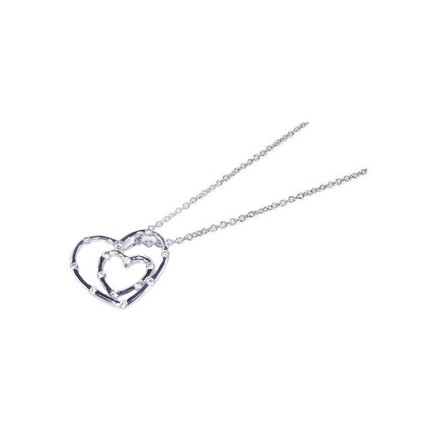 .925 Sterling Silver Rhodium Plated Small Clear Cz Graduated Heart Necklace