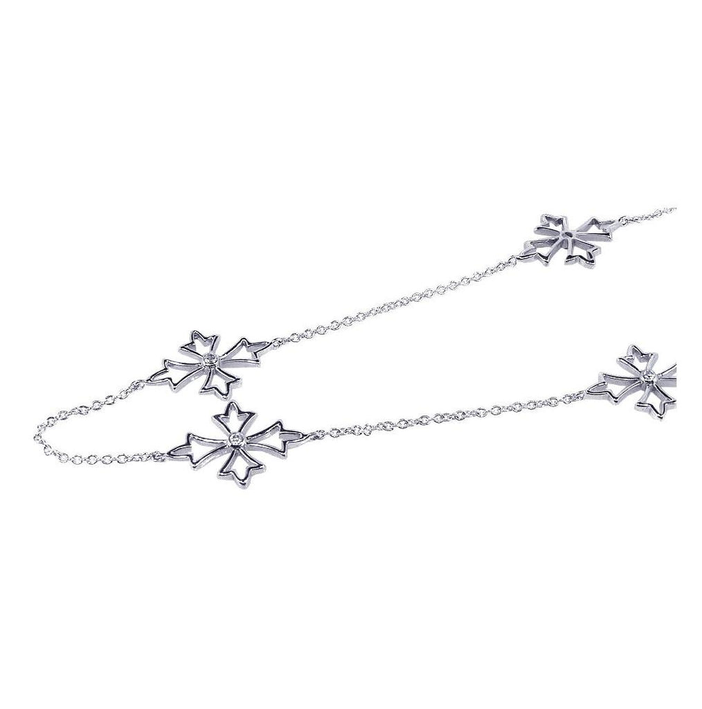 .925 Sterling Silver Rhodium Plated Pointy Cross Cz Necklace