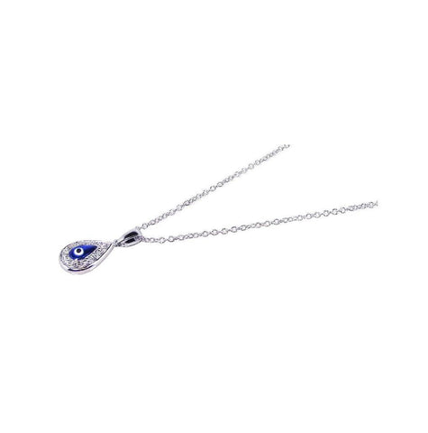 .925 Sterling Silver Rhodium Plated Clear Cz Evil Eye Necklace