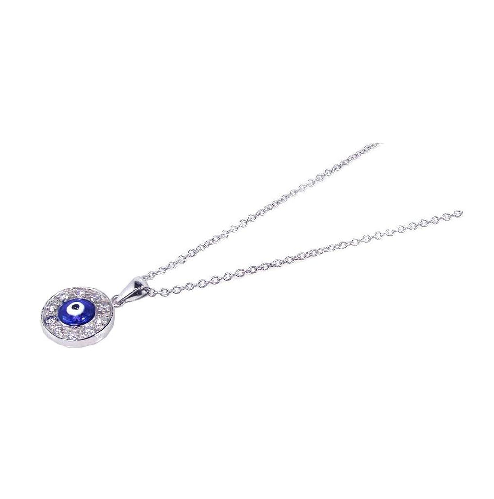 .925 Sterling Silver Rhodium Plated Clear Cz Evil Eye Necklace