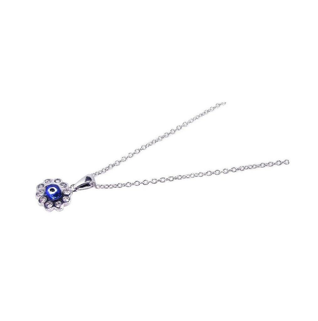 .925 Sterling Silver Rhodium Plated Clear Cz Evil Eye Necklace