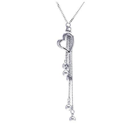 .925 Sterling Silver Rhodium Plated Clear Cz Heart Dangling Pendant Necklace