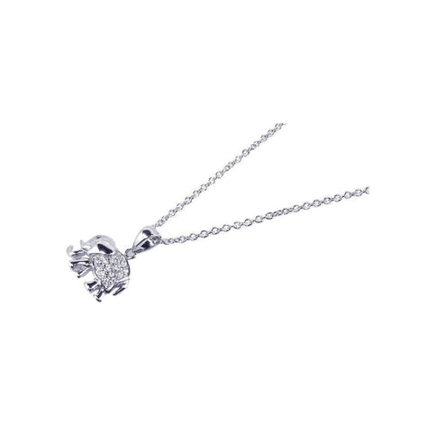 .925 Sterling Silver Rhodium Plated Clear Cz Elephant Pendant Necklace