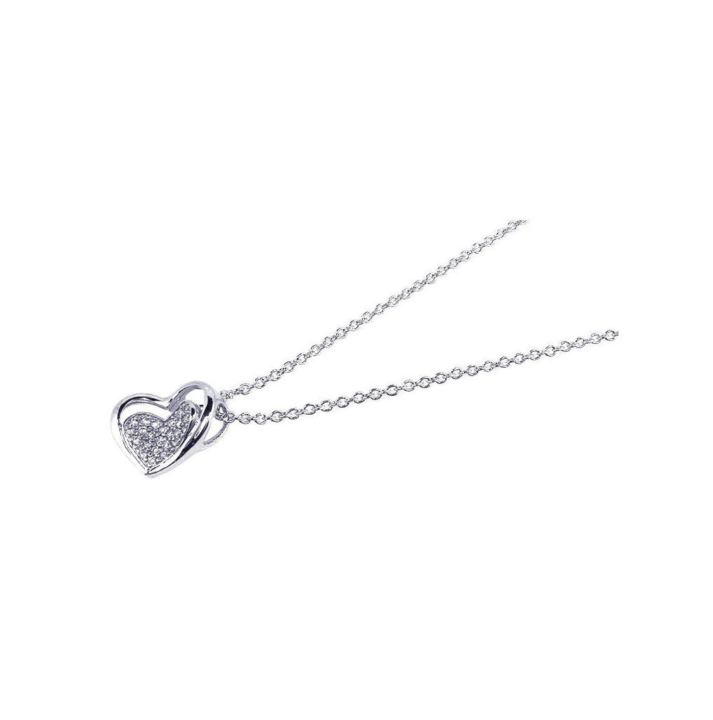 .925 Sterling Silver Rhodium Plated Clear Cz Heart Pendant Necklace