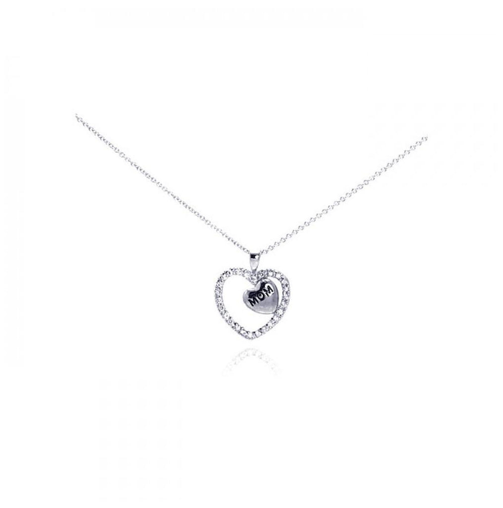 .925 Sterling Silver Rhodium Plated Clear Cz Heart Pendant Necklace