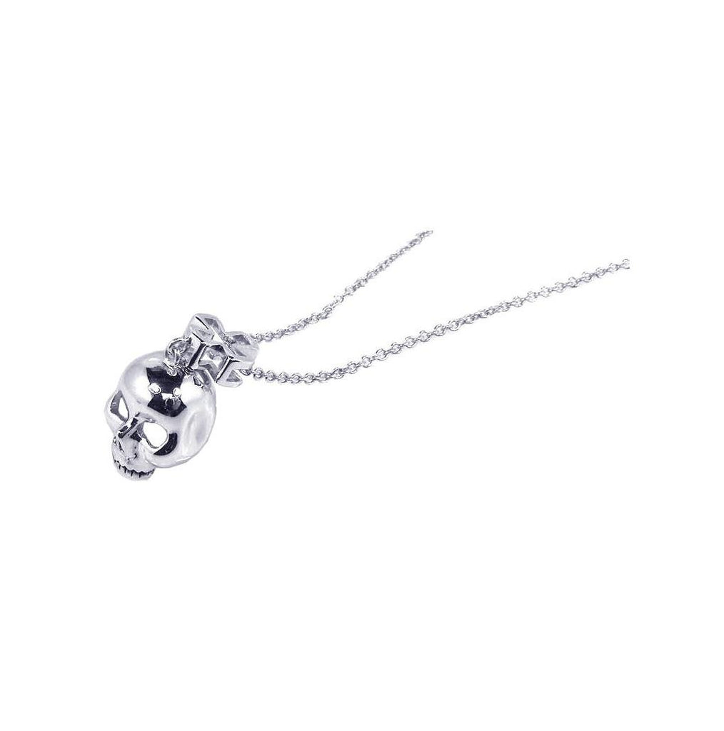 .925 Sterling Silver Rhodium Plated Skull Pendant Necklace