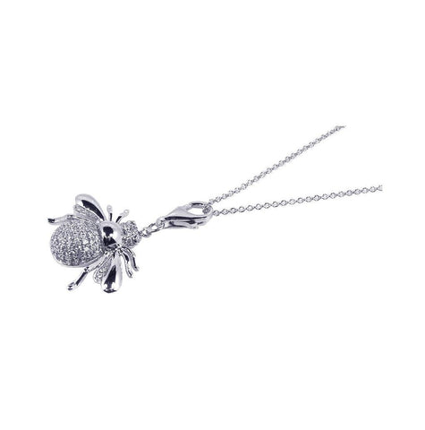 .925 Sterling Silver Rhodium Plated Clear Cz Fly Pendant Necklace