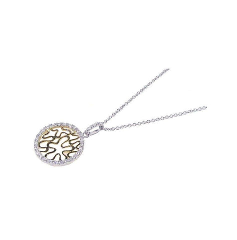 .925 Sterling Silver Gold & Rhodium Plated Circle Pendant Necklace