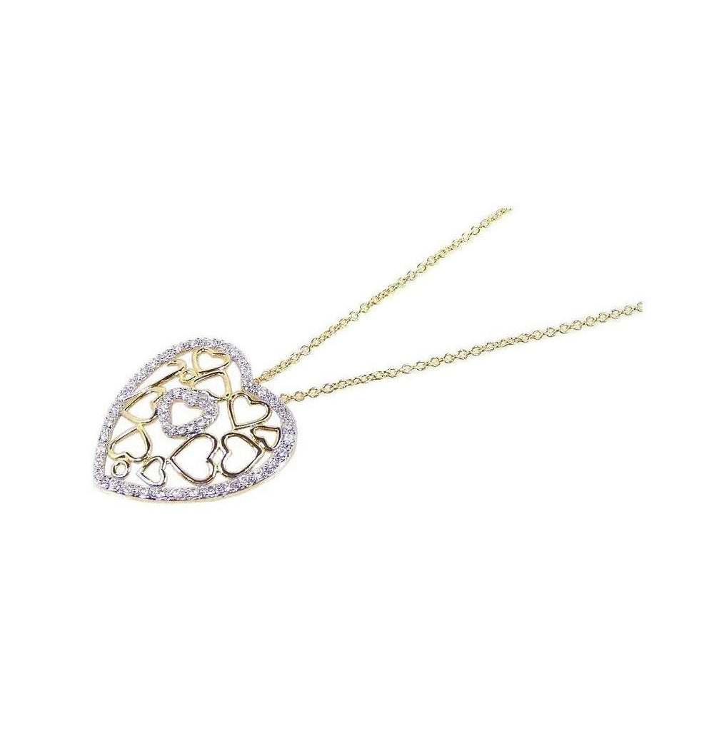 .925 Sterling Silver Gold & Rhodium Plated Hearts Pendant Necklace