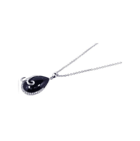 .925 Sterling Silver Rhodium Plated Onyx Drop-shape Pendant Necklace