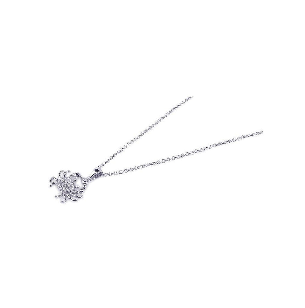 .925 Sterling Silver Rhodium Plated Clear Cz Crab Pendant Necklace