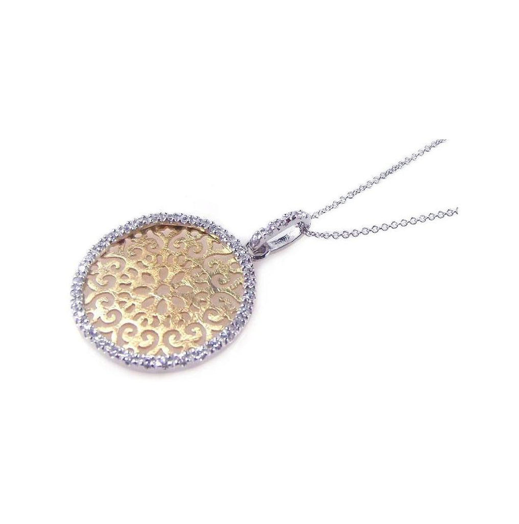 .925 Sterling Silver Gold & Rhodium Plated Clear Cz Round Circle Pendant Necklace