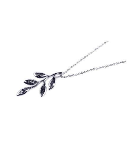 .925 Sterling Silver Rhodium Plated Plant Pendant Necklace