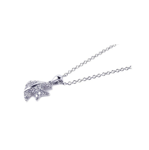 .925 Sterling Silver Rhodium Plated Clear Cz Fish Pendant Necklace