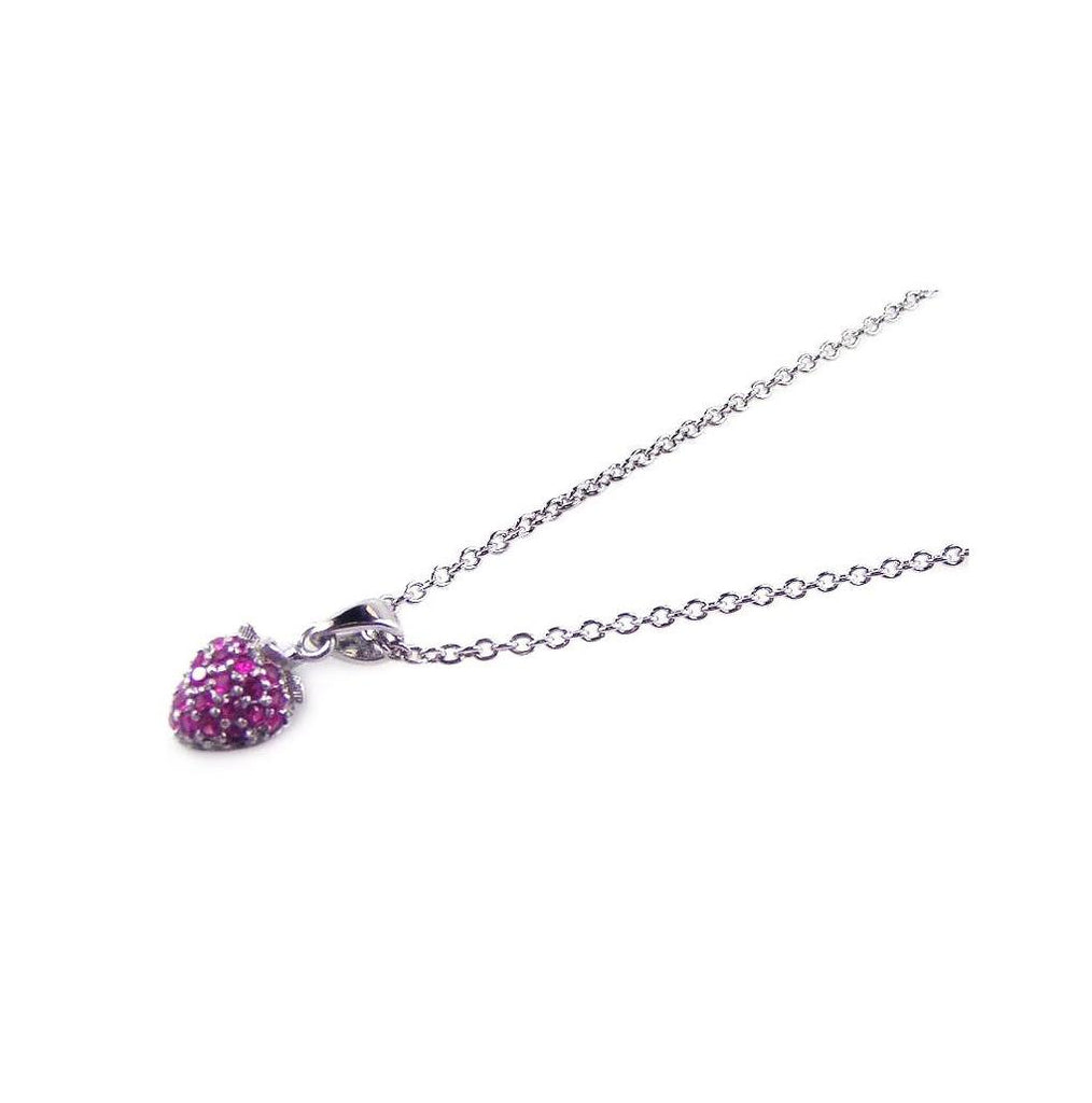 .925 Sterling Silver Rhodium Plated Pink Cz Heart Pendant Necklace