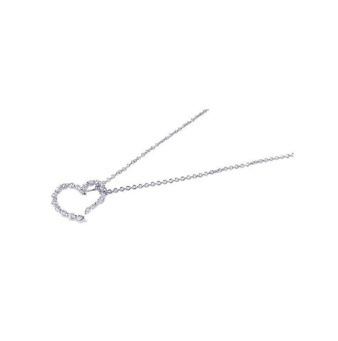 .925 Sterling Silver Rhodium Plated Clear Cz Heart Pendant Necklace