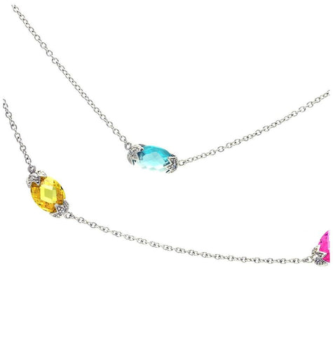 .925 Sterling Silver Rhodium Plated Colorful Stones Cz Pendant Necklace