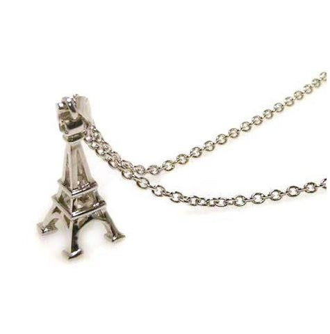 .925 Sterling Silver Rhodium Plated Eiffel Tower Pendant Necklace